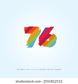 Número o Dígito 76, con efecto multicolor. Vector editable.