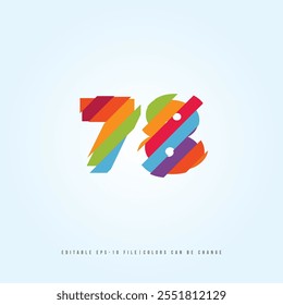 Número o Dígito 78, con efecto multicolor. Vector editable.