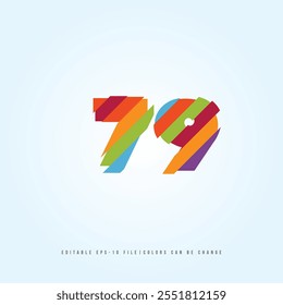 Número o Dígito 79, con efecto multicolor. Vector editable.