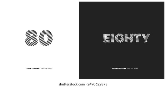 Número o dígito 80 ochenta, con efecto de línea editable Vector.

