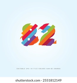 Número o dígito 82, con efecto multicolor. Vector editable.