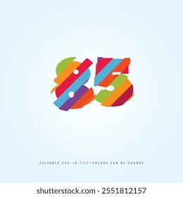 Número o dígito 85, con efecto multicolor. Vector editable.