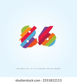 Número o dígito 86, con efecto multicolor. Vector editable.