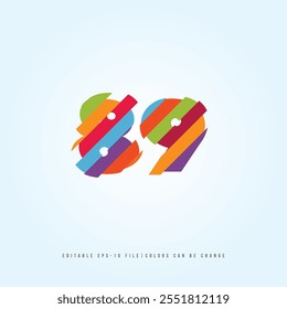 Número o dígito 89, con efecto multicolor. Vector editable.