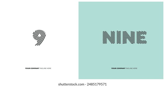 Number or Digit 9 nine, with line effect editable vector.