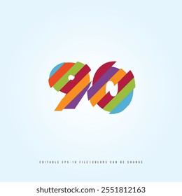 Número o Dígito 90, con efecto multicolor. Vector editable.