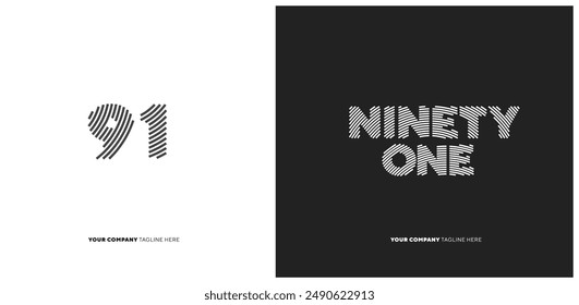 Número o Dígito 91 noventa y uno, con efecto de línea editable Vector.
