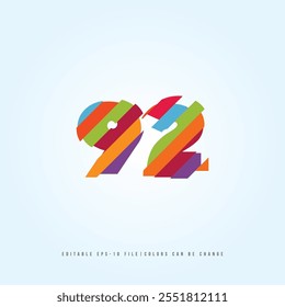 Número o Dígito 92, con efecto multicolor. Vector editable.