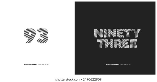 Número o Dígito 93 noventa y tres, con efecto de línea editable Vector.
