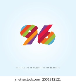 Número o Dígito 96, con efecto multicolor. Vector editable.