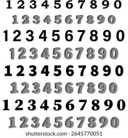 Coleção de dígitos numéricos. Conjunto de caracteres numéricos. Grade de símbolos matemáticos. Exibição de numerais vetoriais.