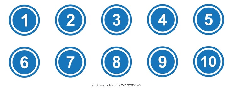 Number digit icon set. Bullet Points, info markers, Triangle icon arrow set, Number, Flags, 1 to 10 Flat, design, isolated, vector.