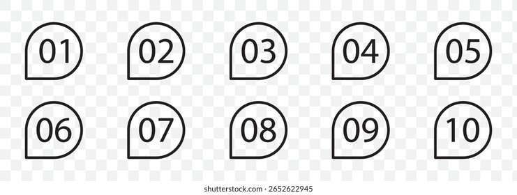 Conjunto de iconos de dígitos numéricos. Bullet Points, marcadores de información, conjunto de flechas de ícono triángulo, número, banderas, 1 a 10 Flat, diseño, aislado, Vector. Ilustración vectorial. Archivo EPS 3.