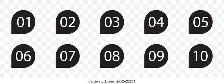 Number digit icon set. Bullet Points, info markers, Triangle icon arrow set, Number, Flags, 1 to 10 Flat, design, isolated, vector. Vector illustration. EPS file 3.