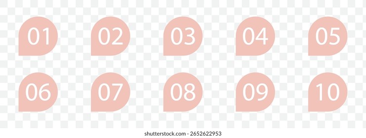 Symbolsatz für Zahlenstellen. Aufzählungspunkte, Info-Marker, Dreieck-Symbol-Pfeilsatz, Zahl, Flaggen, 1 bis 10 Flat, Design, einzeln, Vektor. Vektorgrafik. EPS-Datei 3.