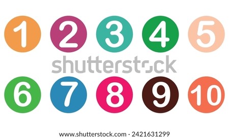 Number digit icon set. Bullet Points, info markers, Triangle icon arrow set, Number, Flags, 1 to 10 Flat, design, isolated, vector. Vector illustration. EPS file 3.