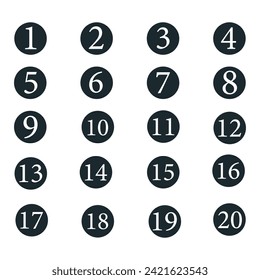 Number digit icon vector set. Simple round numbers symbol set. Black isolated font in vector flat. Vector illustration. EPS file 205.