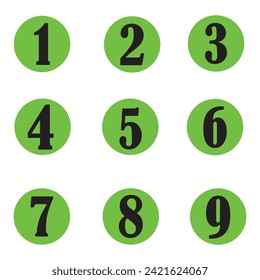 Number digit icon vector set. Simple round numbers symbol set. Green isolated font in vector flat. Vector illustration. EPS file 207.