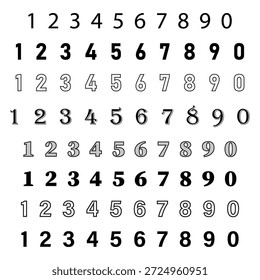 Conjunto de dígitos numéricos. Colección tipográfica. Vector de recuento de matemáticas. Estilo de carácter de texto. EPS 10.