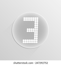 Number digital three on a white button with shadow 