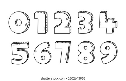 Number doodles black and white set zero one two three four five six seven eight nine