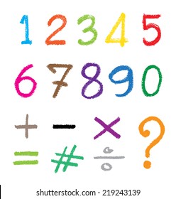 The number drawn by a crayon. Vector illustration.