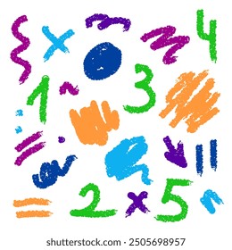 The number drawn by a crayon. Vector illustration.  Vector illustration of hand painted scrawl frames.