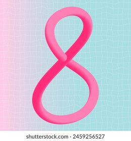 Number eight 3d neon liquid logo text design. Cute retro style gradient print. Colorful nostalgic y2k greeting card, sticker, banner. Holiday holographic poster. Vibrant vector illustration. 