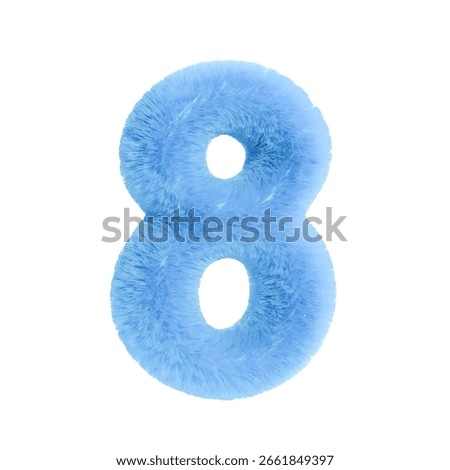 Number eight in 3d style. Modern blue fuzzy fluffy 3d lettering with one 3d on white background Typography 8 number design. Vector illustration
