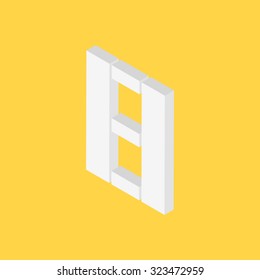 Number Eight with 3D style on yellow background, 8, vector illustration