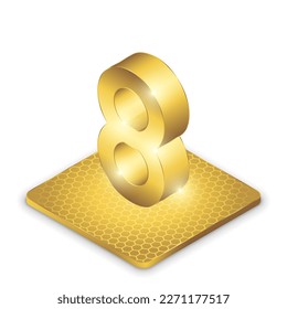 Number Eight (8) 2.5D Isometric Projection Left View Number Symbol Vector Design Gold Icon Isolated on White Background