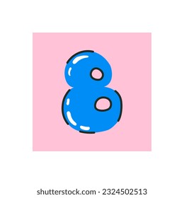 Number eight. 8 calendar date. Number shaped bright and glossy colorful balloon. Inflated. Vector glossy decorative digit, party, birthday, celebrate anniversary and wedding decoration