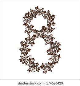 Number eight 8 of flowers. Sketch element for international women's day. Eps 10 vector illustration