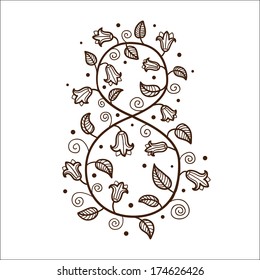 Number eight 8 of flowers. Sketch element for international women's day. Eps 10 vector illustration