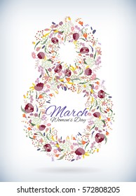 Number eight 8 of flowers. Sketch element for international womens day. vector illustration