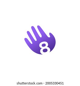 number eight 8 hand palm hello logo vector icon illustration