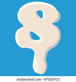 Number eight 8 isolated on baby blue background. Milky eight 8 number vector illustration