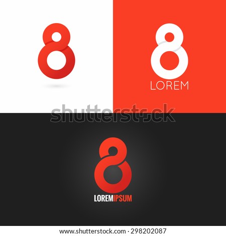 Number eight 8 logo design icon set background, red, black