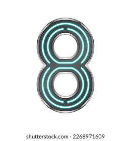 Number Eight (8) Neon Glow Light Stainless Metallic Frame Number Symbol Futuristic Design Icon Logo Isolated on White Background Vector Illustration