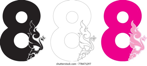 Number Eight (8), Swirl Doodle Tribal Swan Art Number Vector Format