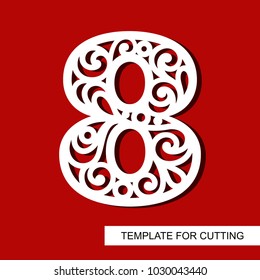 Number eight - 8. Template for laser cutting, wood carving, paper cut and printing. Vector illustration.
