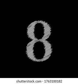 number eight (8) with texture of white thread weave on black background, editable vector