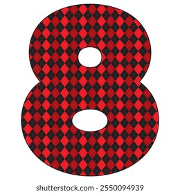 Number Eight With Argyle Pattern Vector Illustration. Number 8 Isolated On A White Background
