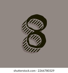 Number eight blackletter style logo with shadow. Medieval drop cap. Horror gothic icon font. Perfect for retro style identity, rock music covers, zombie movie posters, pirate packaging, luxury design.