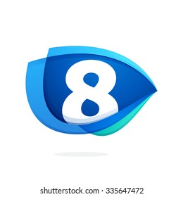 Number eight with blue wing or eye. Vector design template elements for your application or corporate identity.