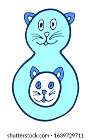 Number eight with cat in doodles style. Kids font vector Illustration on a white background.