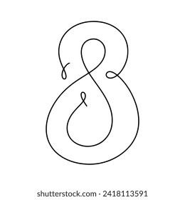 Number eight. Continuous style. Vector illustration isolated on white. Single line art.