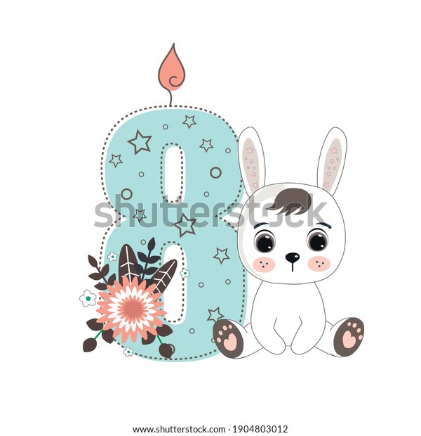 Number Eight Cute Cartoon Rabbit Perfect Stock Vector (Royalty Free ...