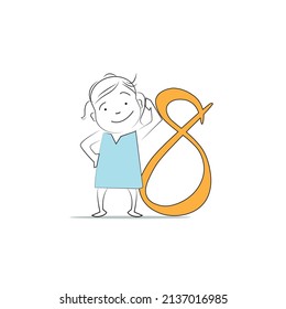 Nummer acht.
Doodle-Stil-Charakter. Eine Illustration von einfachen menschlichen Bewegungen und Emotionen.