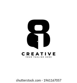 Number Eight Door Negative Space Logo Design. Usable for Construction Architecture Building Logo